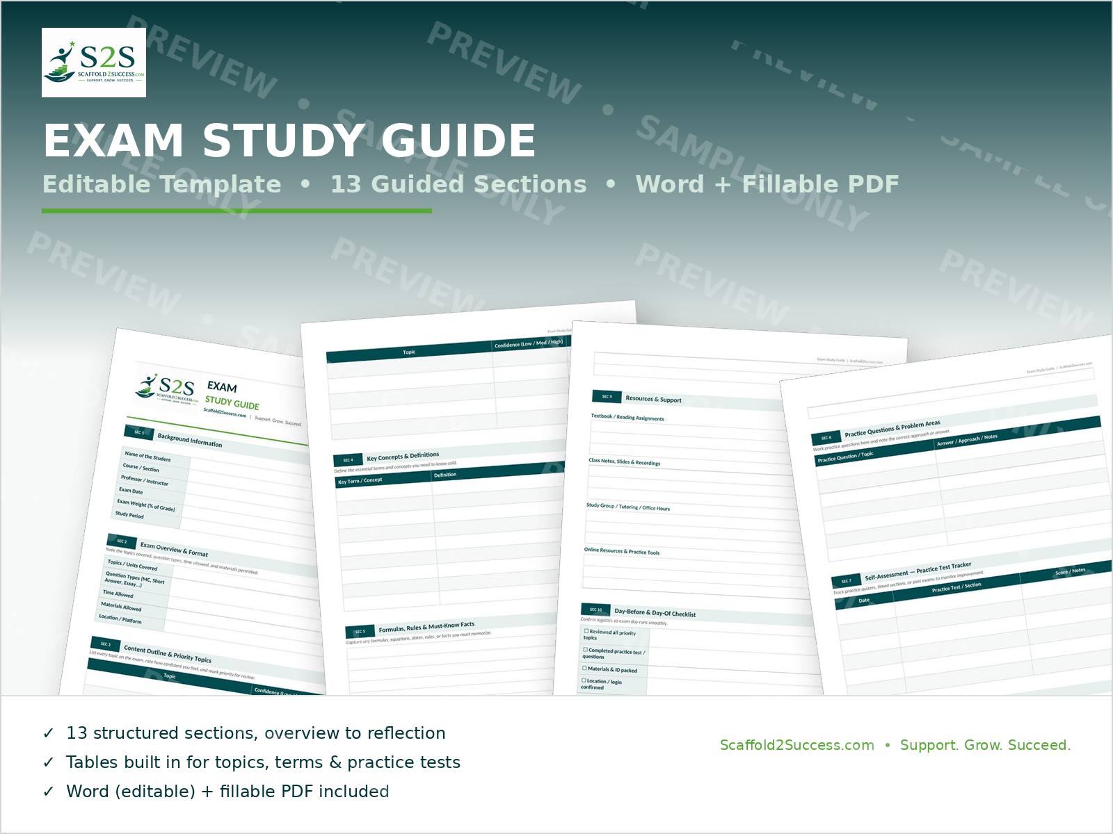 S2S Exam Study Guide Template for Nursing Students