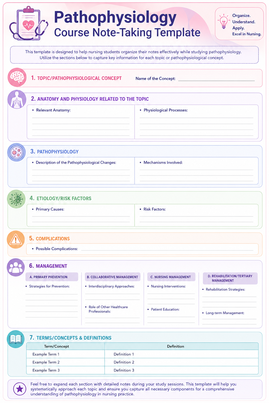 Pathophysiology for Nurses Note taking Template
